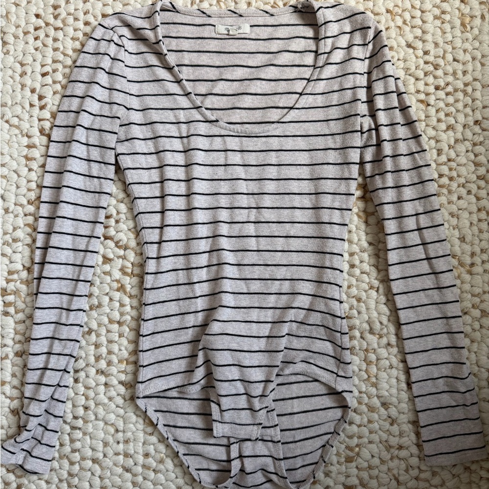 Madewell Gray Striped Bodysuit
